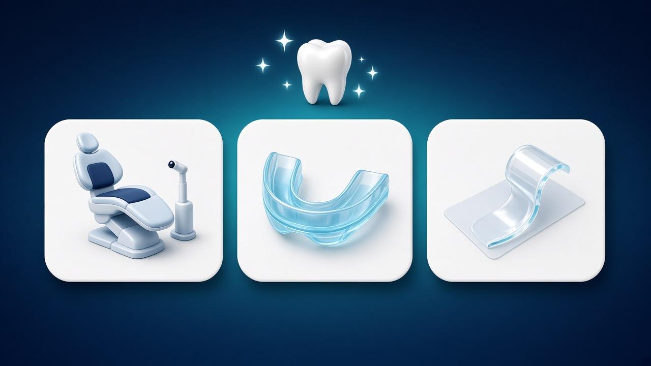 Teeth Whitening Options Compared: In-Office, Custom Trays, or Store-Bought Strips?